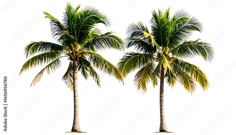 Obraz premium Two coconut palms against a white background.