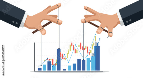 Business control concept with hands manipulating graphs and charts