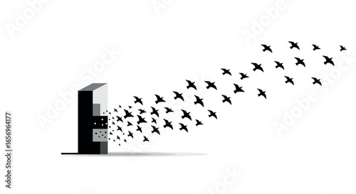 Birds flying from open book creating a visual transformation