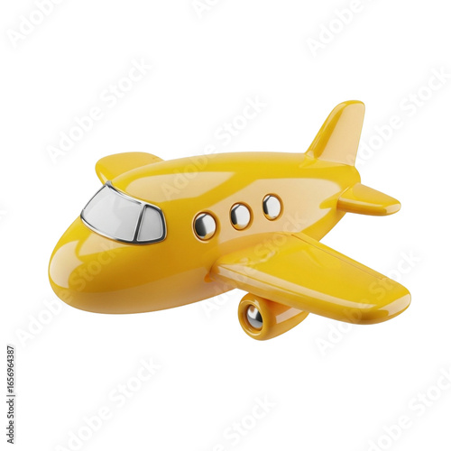 Charming yellow cartoon airplane ready for adventure against a contrasting backdrop transparent background