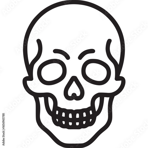 Vector art of black outline of a human skull, a classic symbol of death and danger