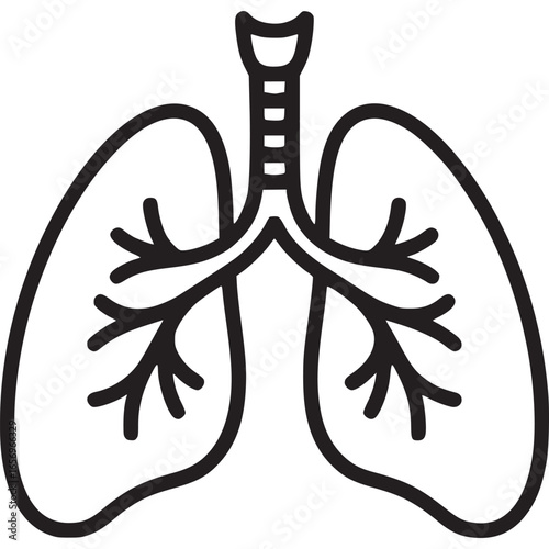 Vector art of black and white line art illustration of human lungs and trachea