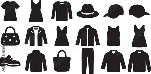 Clothing Icons Set – Fashion, Apparel, Accessories, Shoes, Bags, Hats