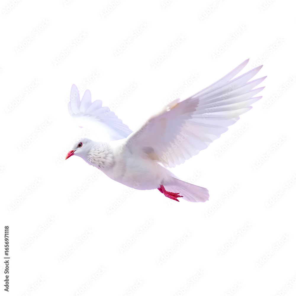 Fototapeta premium Photo of white pigeon flying isolated on transparent background
