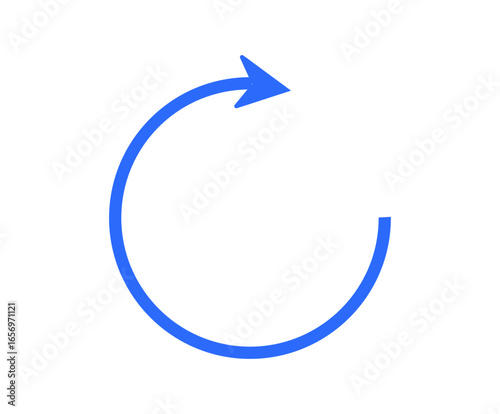 A simple blue arrow forms a partial circle, suggesting a refresh, reload, or circular movement action.