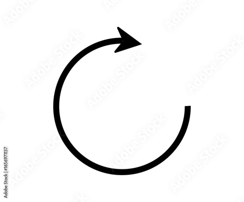 A minimalist black outline of a circular arrow, indicating rotation or refresh, set against a clean white background.