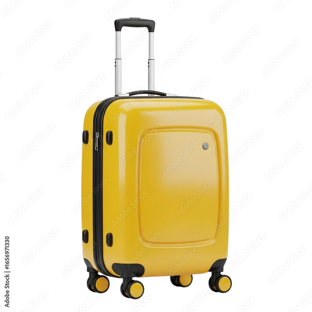 Bright yellow hardshell carry-on suitcase with retractable handle and wheels ready for travel transparent background Bright yellow hardshell carry-on suitcase with retractable handle and wheels ready for travel transparent background