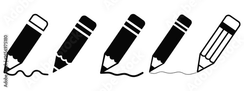 Clean edit icons set for web and app design projects, simple pencil symbols