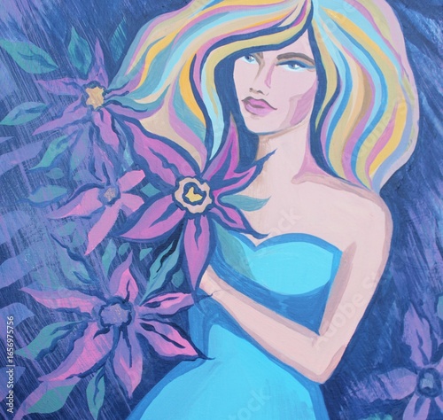 Beautiful girl with flowers in her hair. Illustration for your design