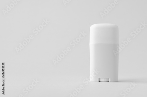 White plastic deodorant or balm stick mockup on neutral background