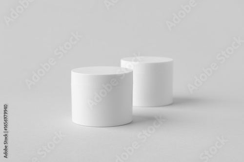 White plastic cosmetic cream jar mockup on neutral background