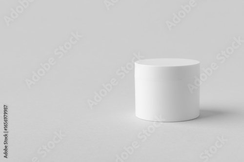 White plastic cosmetic cream jar mockup on neutral background