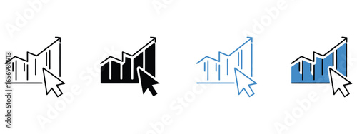 Clicking on upward trending business growth chart icon for success and analytics