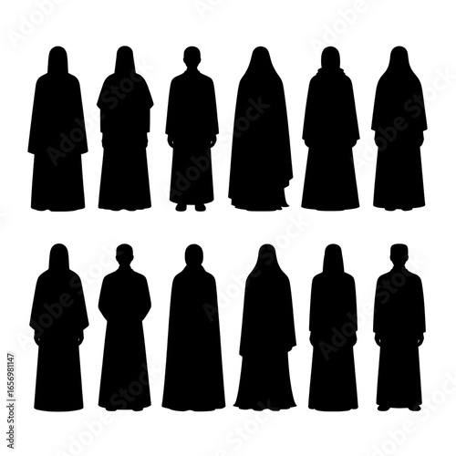 Twelve Silhouettes: Diverse Styles of Islamic Clothing - Vector Icons