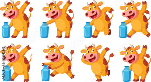 Cartoon Cow and Milk Set Fun Vector Illustrations for Children's Designs