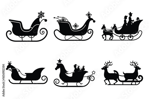sleigh ride vector icon set