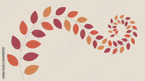 A stylized spiral of leaves in shades of red and orange against a light beige background illustration