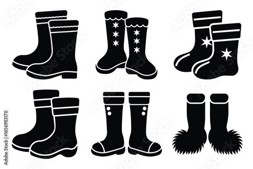 santa boots vector icon set