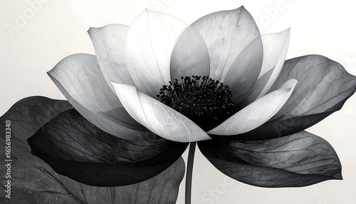 Abstract black and white lotus flower