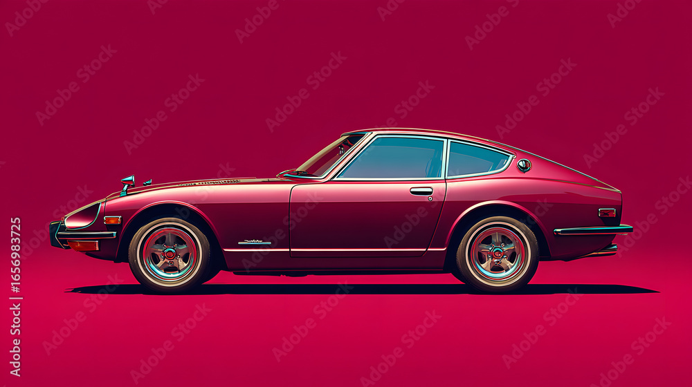 Fototapeta premium Classic Red Vintage Coupe on Minimalist Background