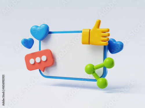 Illustration of social media frame with icons isolated on white background