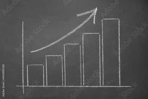 Hand drawn growing Business bar chart on blackboard. Business growth concept