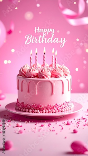 Pink birthday cake with candles (1)