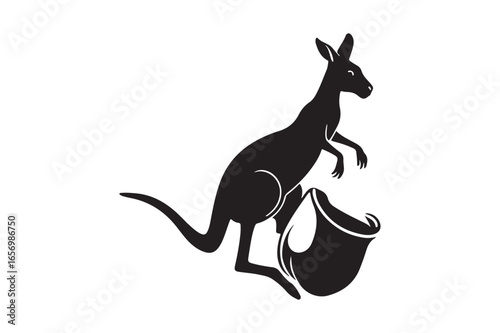 Silhouette of a kangaroo carrying a pouch with a joey inside