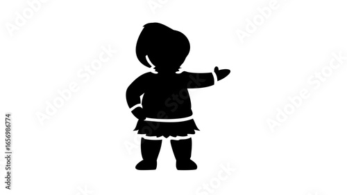 Silhouette of a girl in winter clothing with her arm outstretched in a welcoming gesture image design