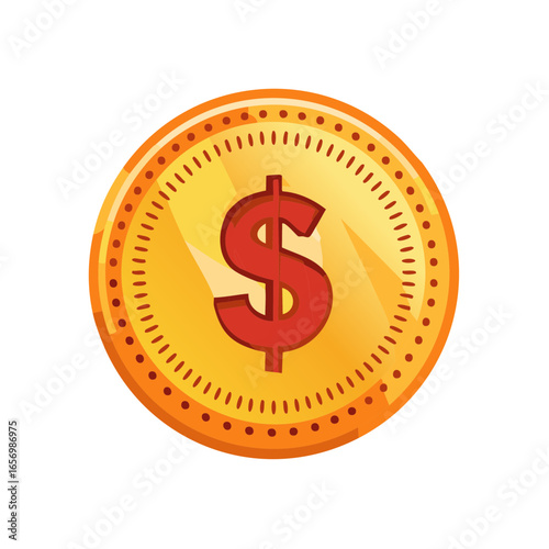 Shiny Gold Coin Depicting a Red Dollar Sign Symbol for Finance Investment