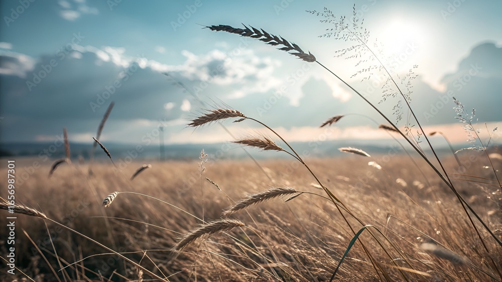 Obraz premium Sunlight Shining Through a Golden Field of Wheat