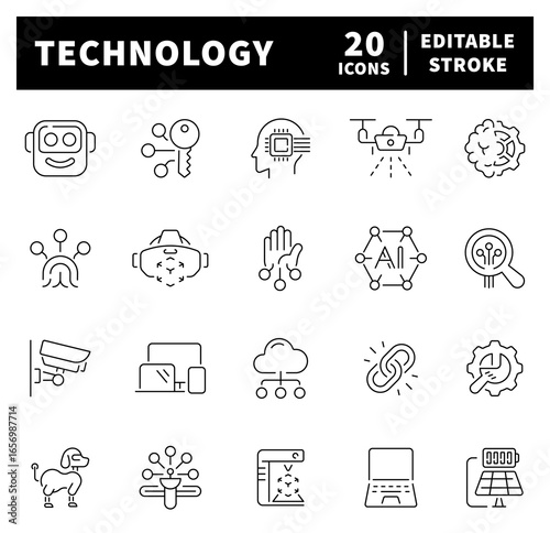 Technology thin line icons set. Technology vector icons in line style