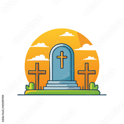 Christian Grave with Crosses Set Against the Sky Symbolizing Mortality in Illustration