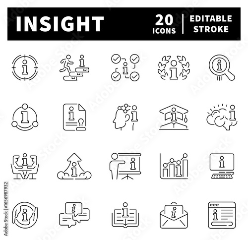 Outline insight icons. Insight vector icons in line style. Insight icons set