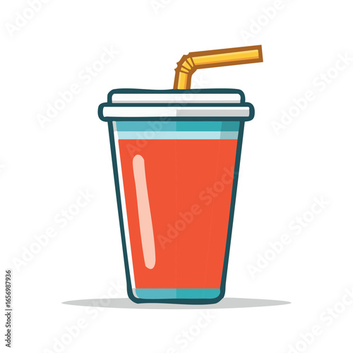 Beverage cup with drinking straw, colorful drink, isolated on white background