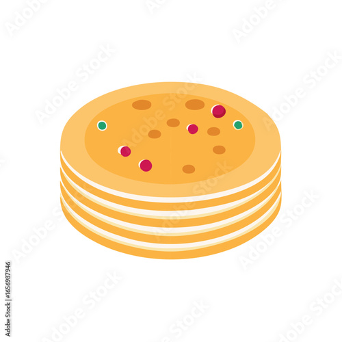 Stack of Round Layer Cakes with Fruit Pieces and Filling Isometric View Pastry Dessert Treat Illustration