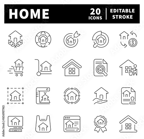 Home related icons set. Home vector icons in line style. Outline home icons