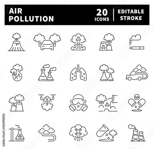 Air pollution related icons. Air pollution vector icons in line style