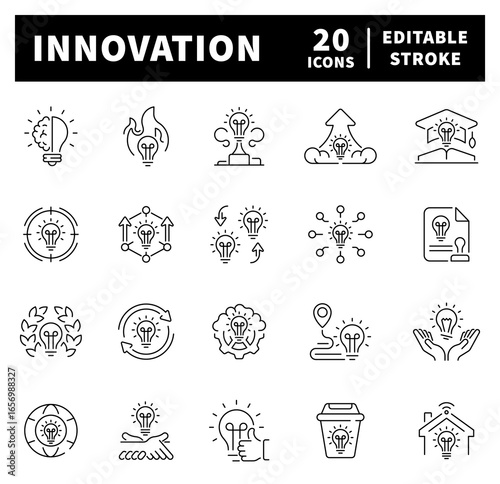 Innovation related icons. Innovation vector icons in line style. innovation icons set.
