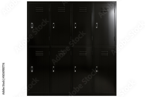 Row of black metal school lockers with transparent background