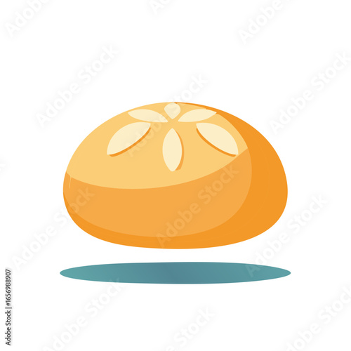 Fresh Baked Bread Illustration Isolated Round Loaf with Floral Cutout Design