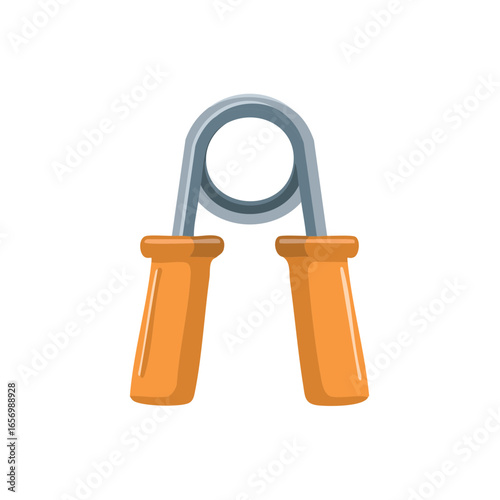 Isolated metal hand gripper with orange handles for strength training and exercise equipment, isometric style vector