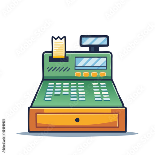 Cartoon Cash Register with Receipt Retro Point of Sale Terminal Icon Illustration