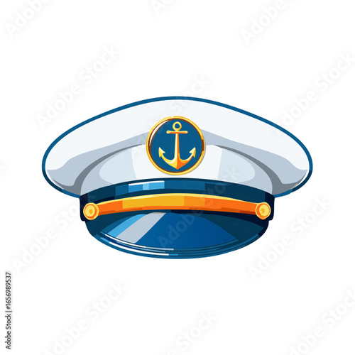 Cartoon Ship Captains Hat Emblem with Anchor Nautical Theme Illustration
