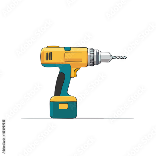 Yellow and Blue Power Drill Illustration for Construction or Home Improvement Projects