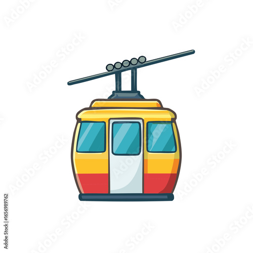 Cartoon Illustration of Colorful Gondola Car Ascending on Cable, Ready for Mountain Views and Fun Rides