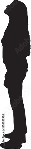 vector,silhouette of side view of a teen girl standing and looking up