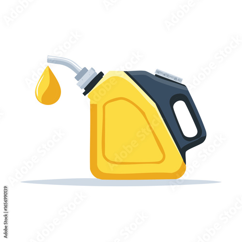 Yellow Plastic Jerrycan with Oil Dropping from Nozzle for Automotive or Industrial Applications in Vector Illustration