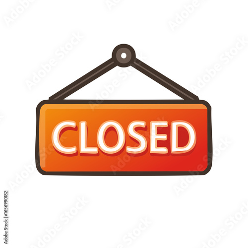 Hanging closed sign illustration in orange, business closure announcement, closed business