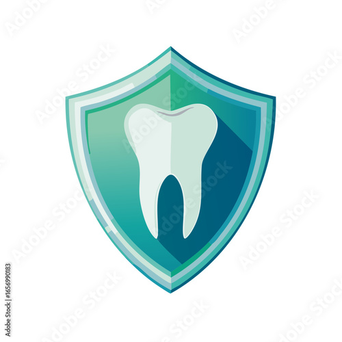 Tooth in shield symbol denoting dental hygiene and teeth protection vector art